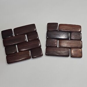 Set of 2 Wood Slat Drinks Coasters EUC